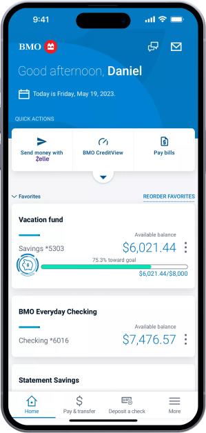 mobile phone showing B M O savings goals screen
